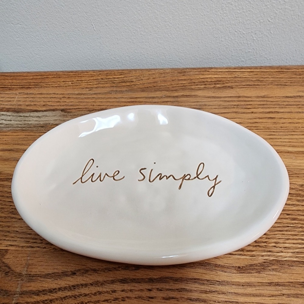 Rare Sandra Magsamen Dept 56 Textured LIVE SIMPLY Script OVAL 8" Long Plate Dish